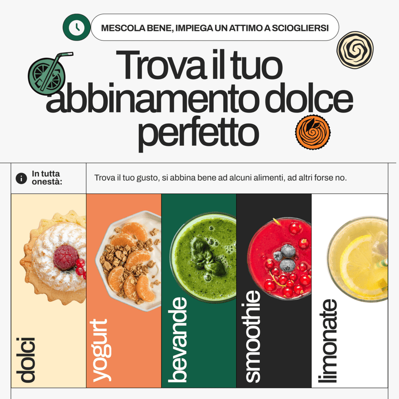 Find your perfect sweet match · baking, yogurt, drinks, smoothies, lemonades